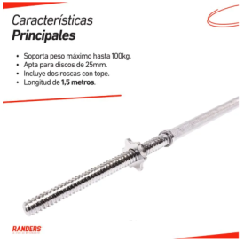 Barra de Pesas Maciza 1,5mts * 25mm con Topes Roscados